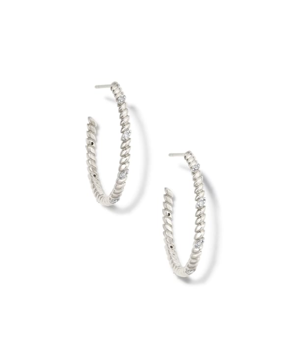 Tyler 14k White Gold Hoop Earrings in White Diamond